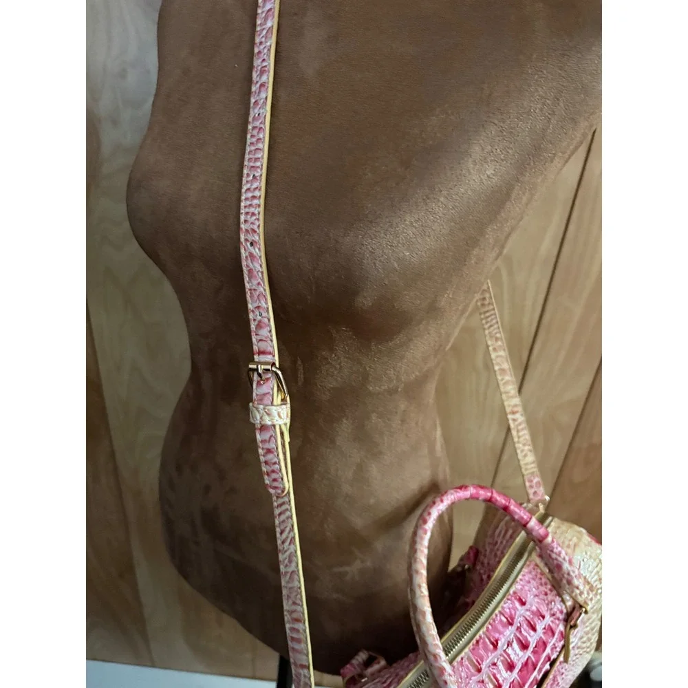 Satchel Handbag Pink Yellow Crocodile Croc‎ Embossed Leather Crossbody Bag NWOT